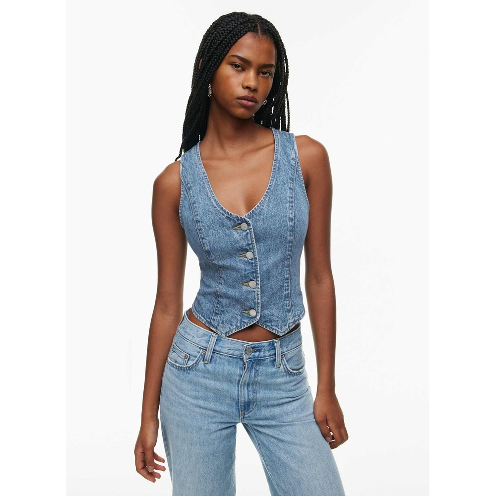 Denim Forum The '90s Mia Denim Vest Light Wash Organic Cotton Waistcoat Medium